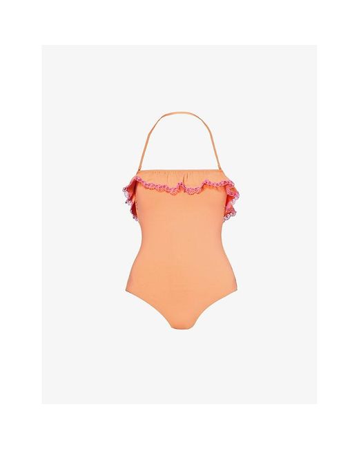 Seafolly Orange Lucia Frilled-trim Stretch Recycled-nylon Swimsuit