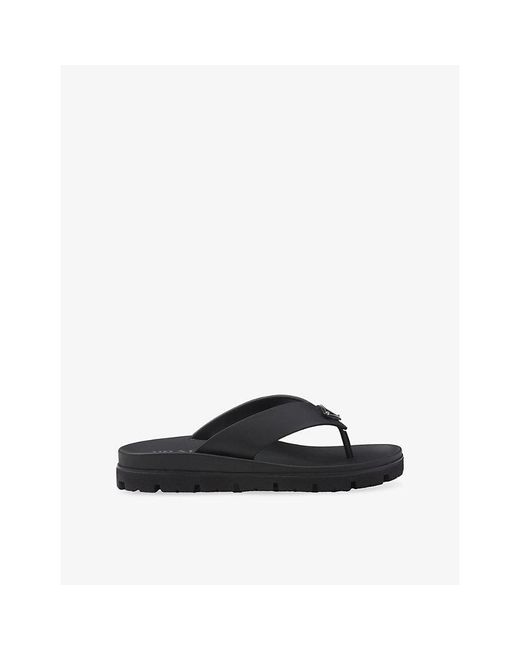 Prada Black Triangle-Logo Rubber Thong Sandals for men