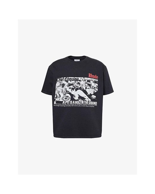 Rhude Black Champions Du Monde Graphic-Print Cotton T-Shirt for men
