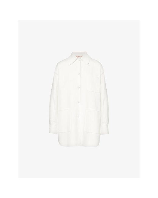 Valentino Garavani White Spread-collar Relaxed-fit Cotton-blend Shirt