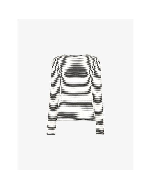 Whistles Gray Striped Long-Sleeved Stretch-Cotton Top
