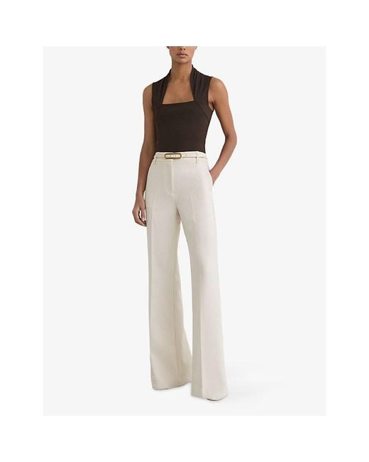 Reiss Black Harri Square-Neck Ruched Stretch-Jersey Top