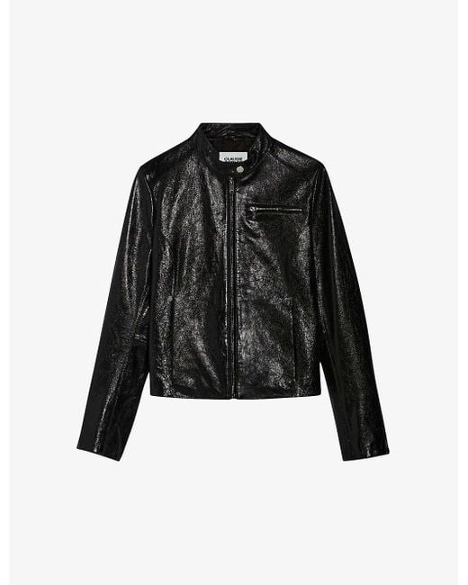Claudie Pierlot Black Stand-collar Slim-fit Leather Jacket