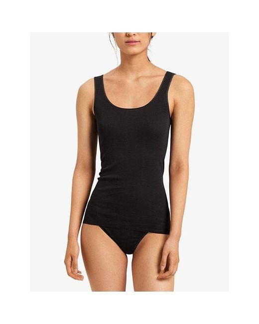 Hanro Black Seamless Cotton Vest Top