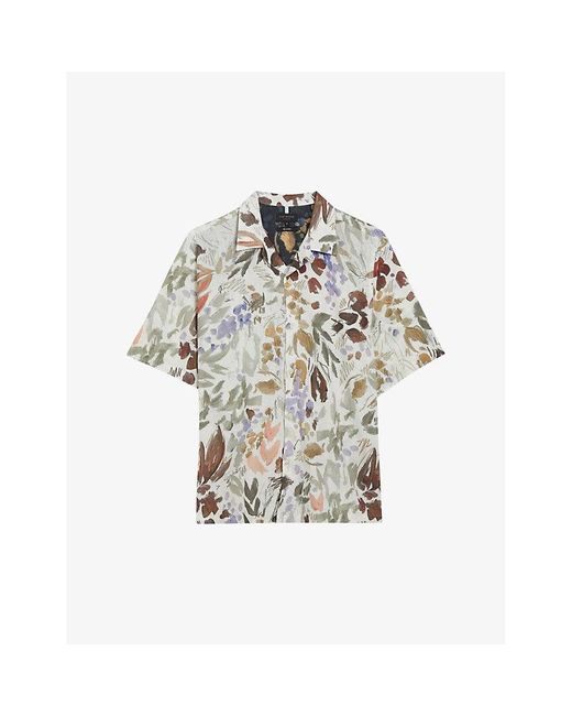 Ted Baker White Moselle Floral-print Relaxed-fit Linen And Cotton-blend Shirt for men