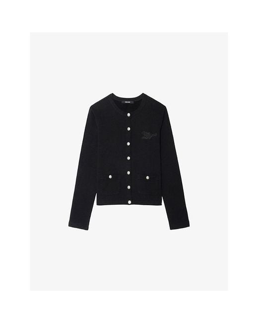 Zadig & Voltaire Black Cama Brand-Appliqué Cotton-Fleece Cardigan