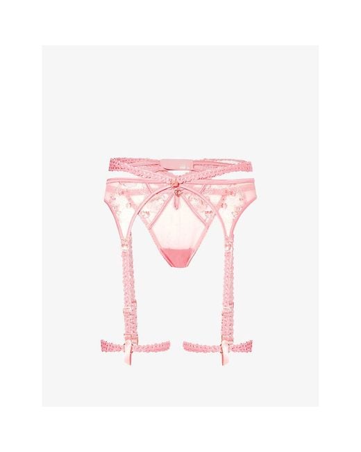 Lounge Underwear Pink Casey Floral-embroidered Mesh Two-piece Set