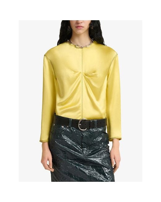Marni Yellow Contrast-Stitch Satin Top