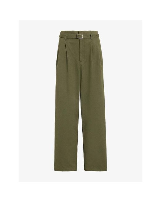 Polo Ralph Lauren Green Straight-Leg Belted-Waist Cotton And Linen Trousers