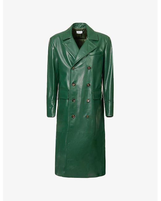 Bally Green Double-breasted Waist-adjuster Leather Trench Coat for men
