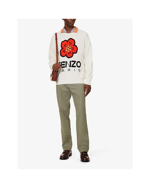 KENZO Boke Flower Graphic-print Wool-knit Jumper in White for Men