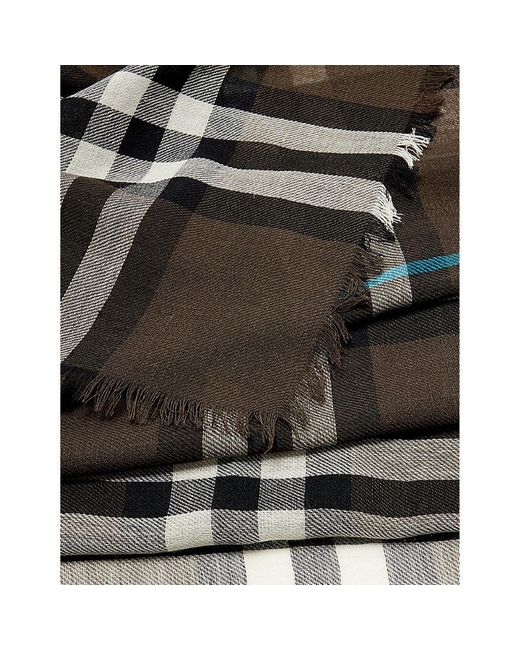 Burberry Green Checked Frayed-trim Wool Scarf
