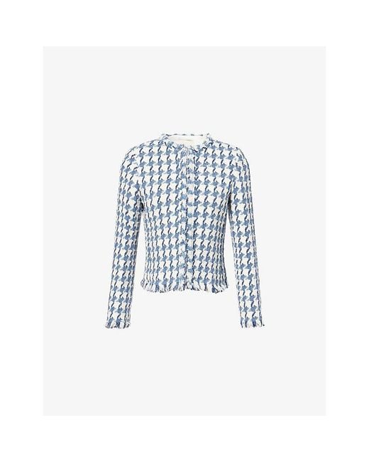 ME+EM Blue Heritage Houndstooth-Print Short Tweed Jacket