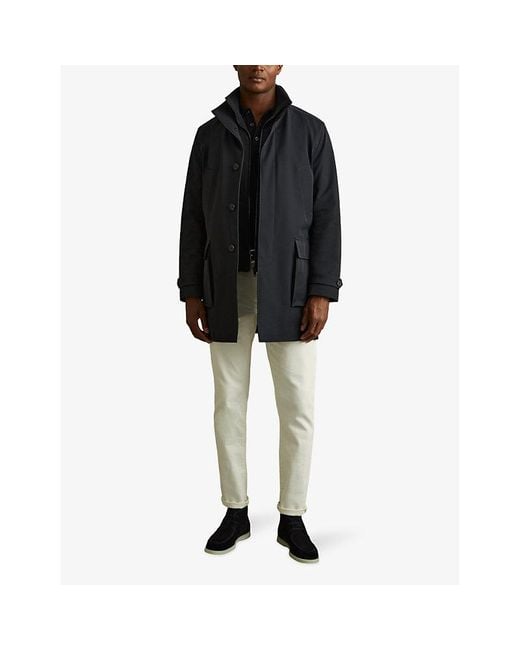 Reiss Blue Player Funnel-Neck Mid-Length Hybrid Coat for men