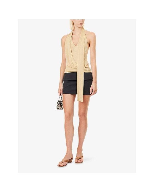 Belle Anna Natural Duo Draped Wool-Blend Top