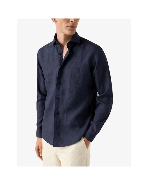 Eton of Sweden Blue Casual-Fit Long-Sleeve Linen Shirt for men