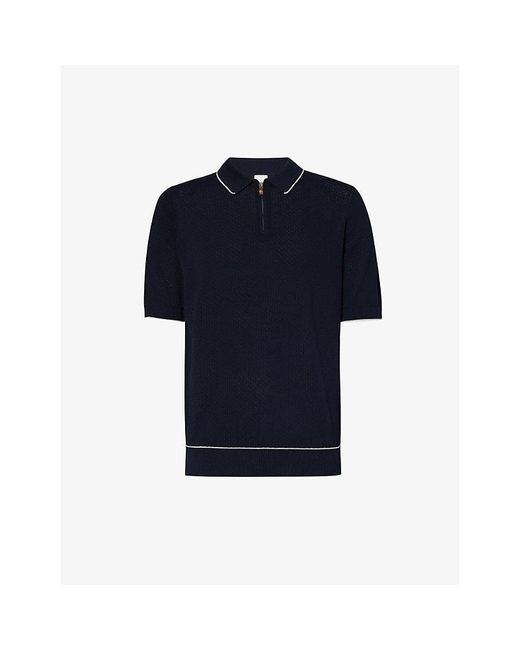 Eleventy Blue Zip-neck Regular-fit Cotton-knit Polo Shirt for men