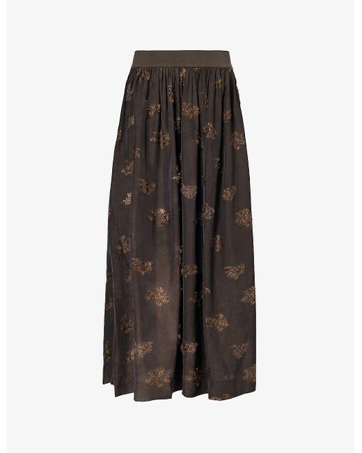 Uma Wang Brown Gillian Distressed-pattern Woven Maxi Skirt