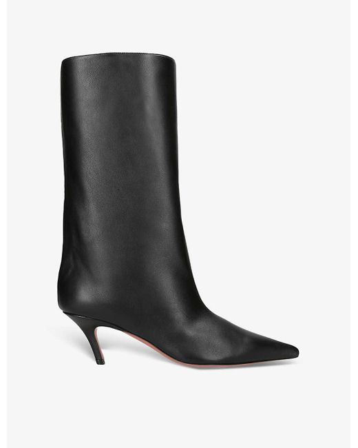 AMINA MUADDI Black Fiona Pointed-toe Leather Heeled Ankle Boots