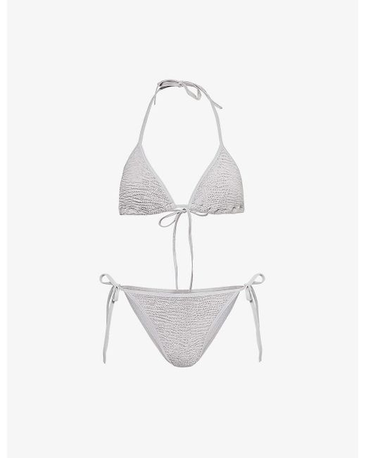 Hunza G White Gina Crinkled-texture Bikini Set