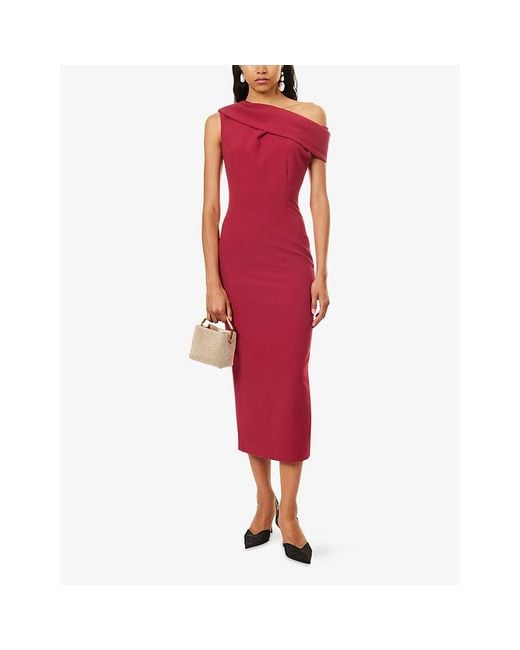 Roland Mouret Red Asymmetric Draped Crepe Midi Dress