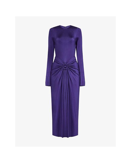 Solid Color Ruched Slim Fit Long Sleeve One Shoulder Dress Autumn Winter Business Casual Ankle Length Dress main image 0