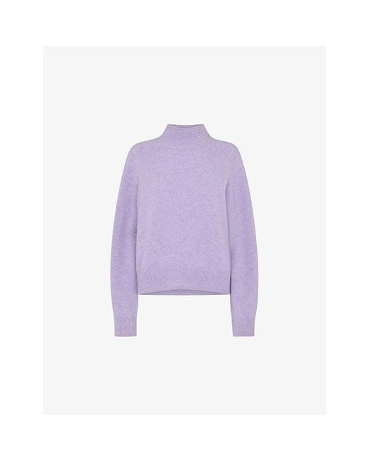 Whistles Purple Funnel-Neck Knitted Wool Jumper