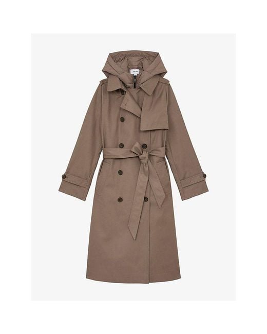 Reiss Brown Azura Double-Breasted Woven Trench Coat
