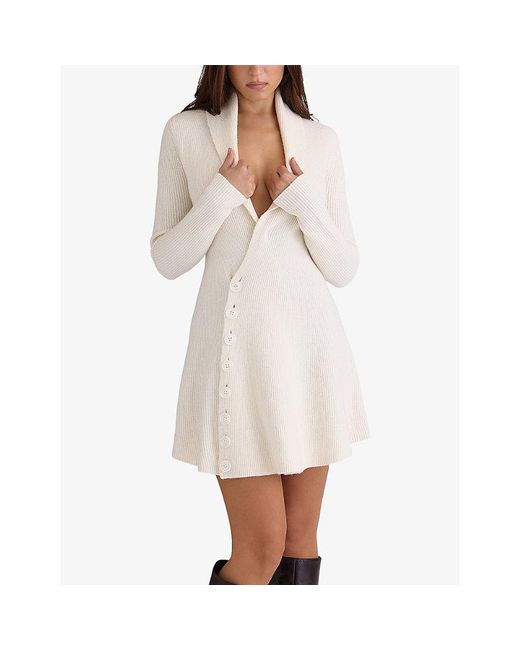 House Of Cb White Ayla Asymmetric Wool-Blend Mini Dress