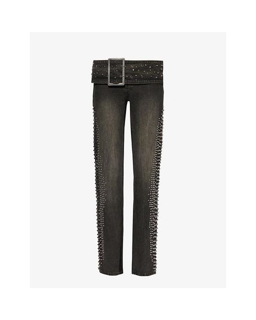 Jaded London Gray Studded Low-rise Bootcut-leg Jeans