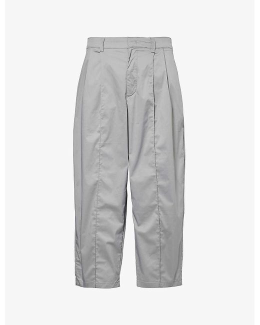 Emporio Armani Gray Pleated Straight-leg Cotton-blend Trousers for men