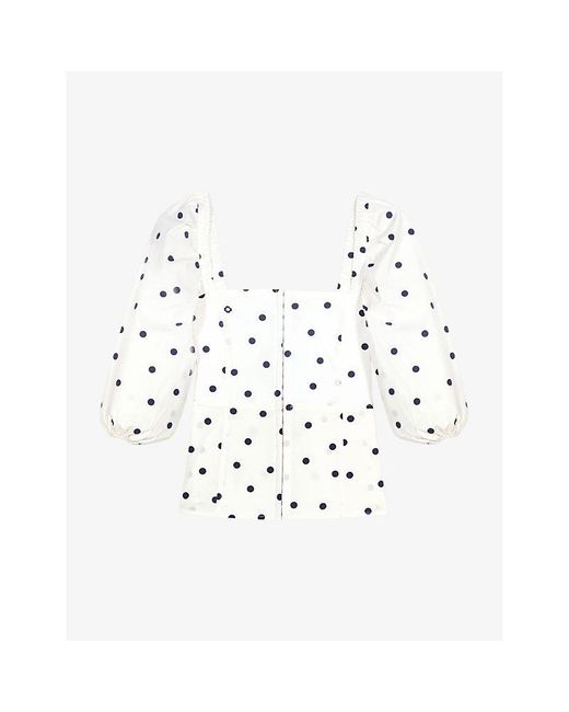 Maje White Polka-Dot Puff-Sleeve Cotton Top