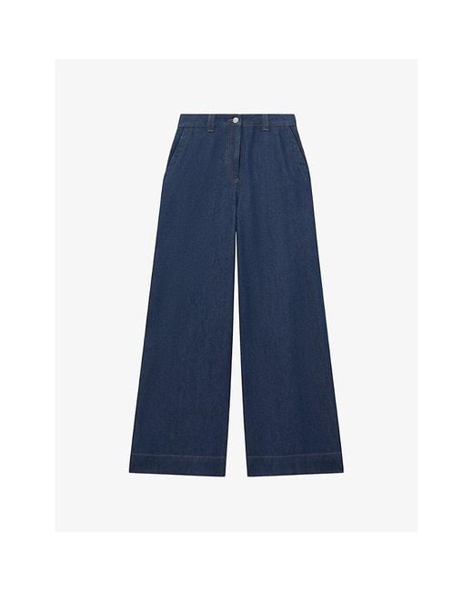 Reiss Blue Olivia Wide-leg High-rise Denim Jeans