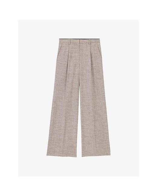 Maje Gray Pintuck-Seam Mid-Rise Wide-Leg Woven Trousers