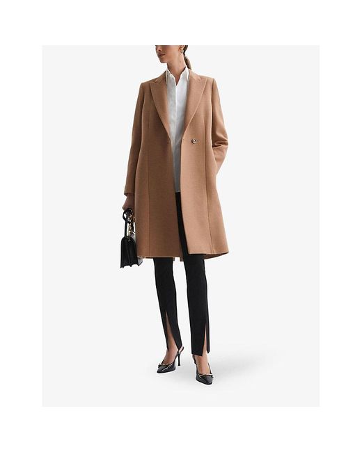 Reiss Arlow Double-breasted Mid-length Coat in Natural | Lyst UK
