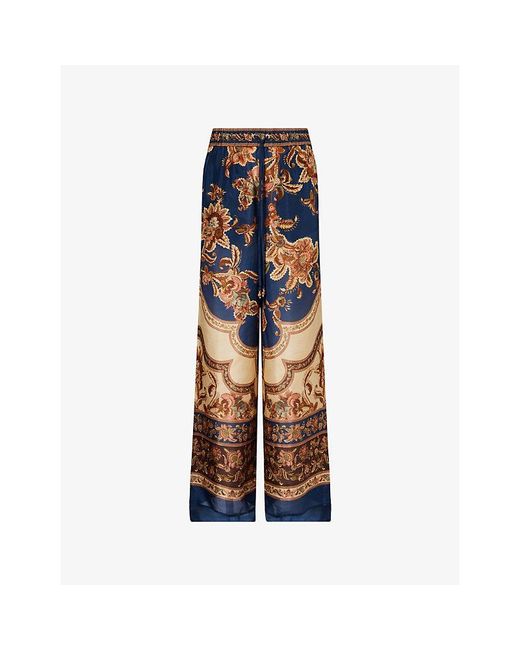 Zimmermann Blue Aster Wide-Leg Silk Trousers