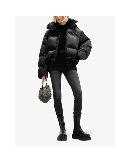 AllSaints Black Chelsea Relaxed-Fit Cropped Shell Puffer Jacket