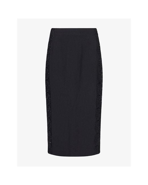 ROTATE BIRGER CHRISTENSEN Blue Lace-Panel Crepe Midi Skirt