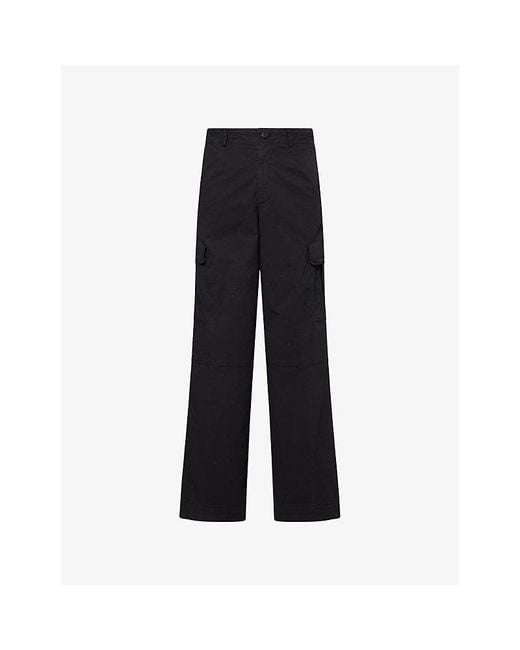 Dries Van Noten Black Patch-Pocket Wide-Leg Cotton Cargo Trousers for men