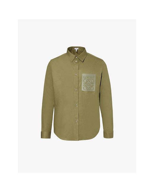 Loewe Green Anagram-embroidered Pleated-cuffs Relaxed-fit Cotton-twill Shirt for men