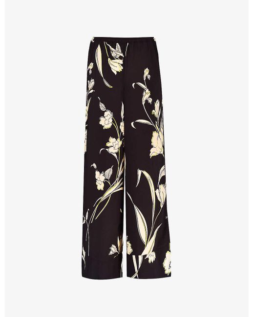 Ro&zo Black Climbing-floral Wide-leg Mid-rise Recycled Polyester-blend Trousers