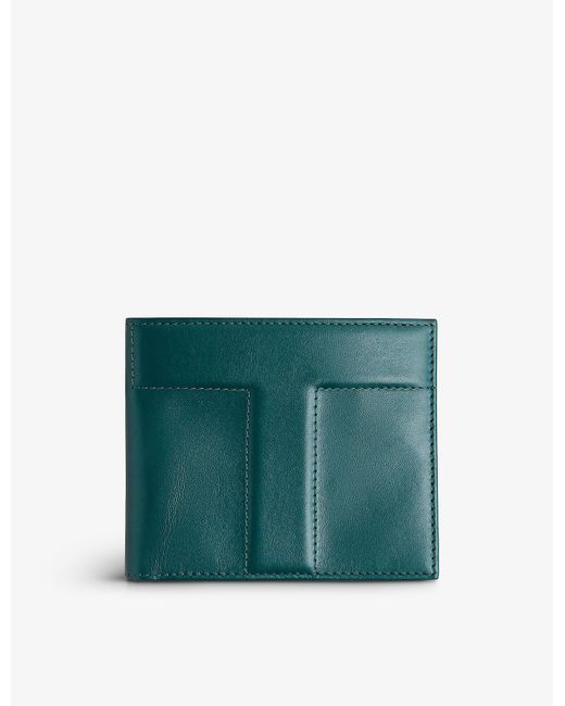 Ted Baker Green Hood T-embroidered Leather Bifold Wallet for men