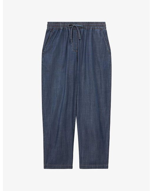 Reiss Blue Carter Tapered-leg Lyocell And Cotton Trousers