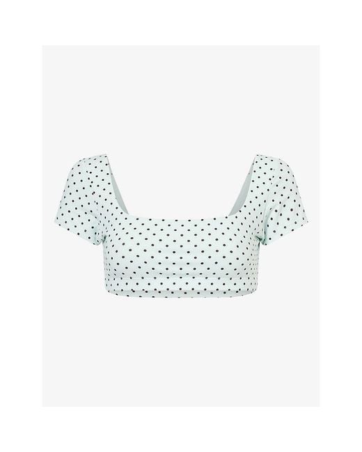 BO+TEE Blue Polka-Dot Cropped Stretch-Jersey Top