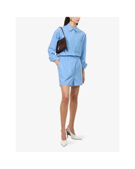 Frankie Shop Blue Lui Brand-Embroidered Cotton Shorts