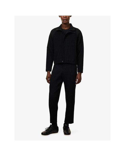 Homme Plissé Issey Miyake Blue Tailored Pleated Knitted Jacket for men