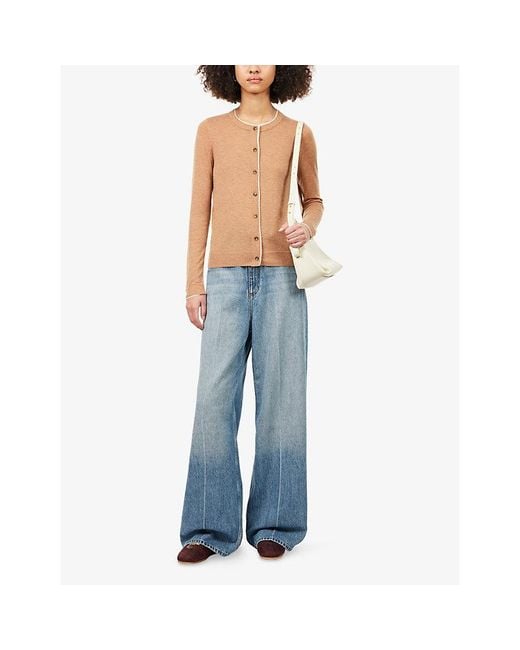 ME+EM Natural Contrast-Trim Merino-Wool And Cashmere Cardigan
