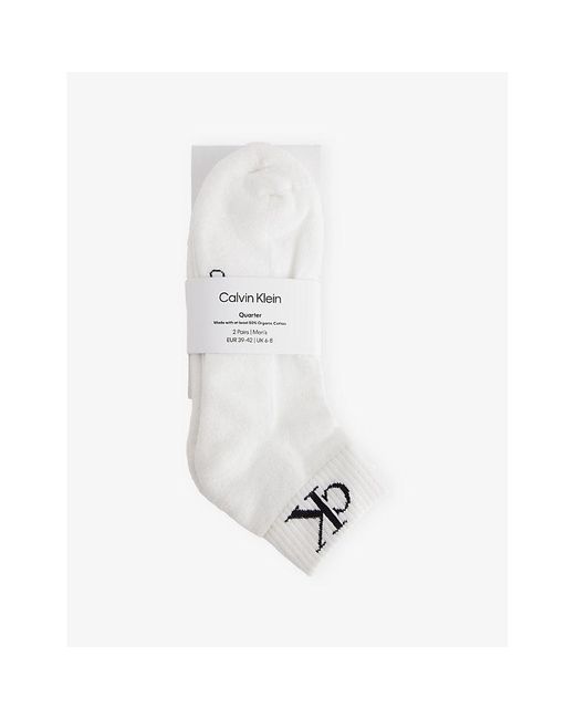 Calvin Klein White Monogram Stretch-Cotton Quarter Socks Pack Of Two for men