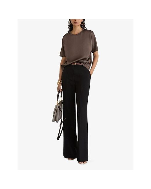 Reiss Brown Lena Short-Sleeve Silk Top