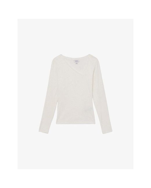 Reiss White Felicity Asymmetric-Neck Stretch-Cotton Top